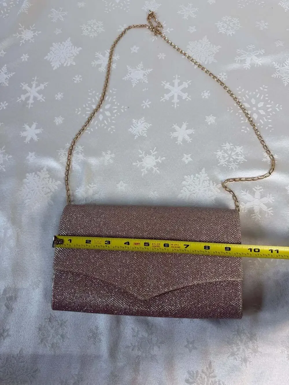Rose Gold Glitter Envelope Clutch Purse Gold Chain Wedding Prom Evening Bag